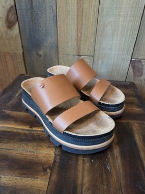 REEF TAN Double-Strap Platform Slide Sandals